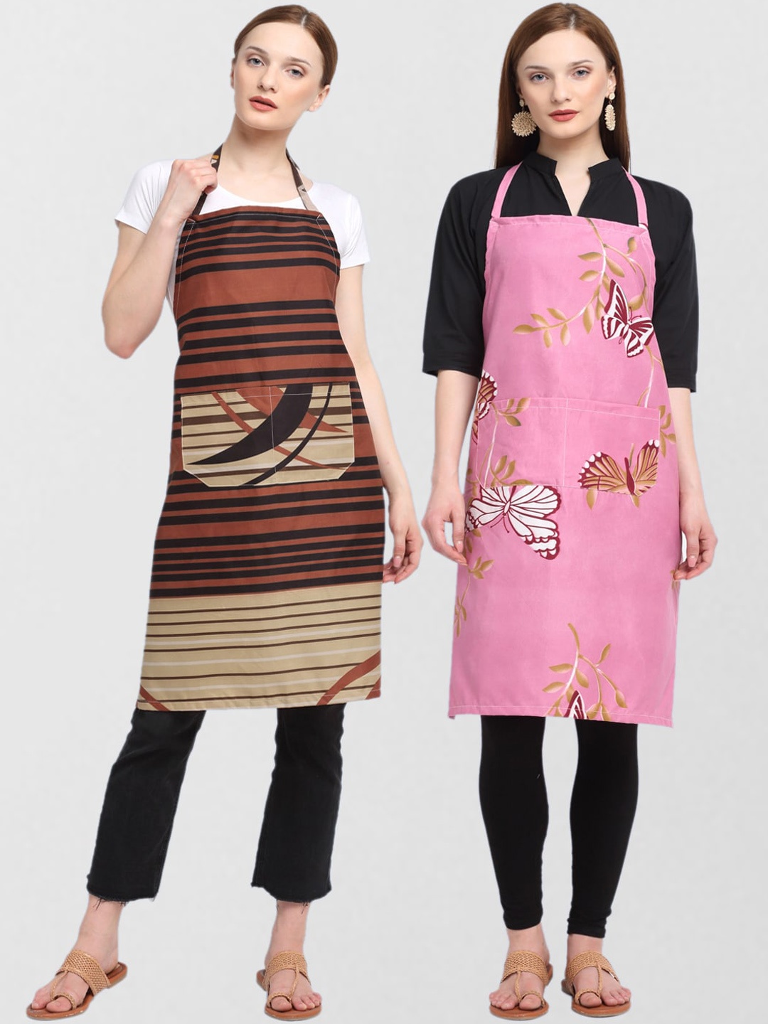 

KLOTTHE Unisex Pack Of 2 Printed Cotton 210 TC Aprons, Pink