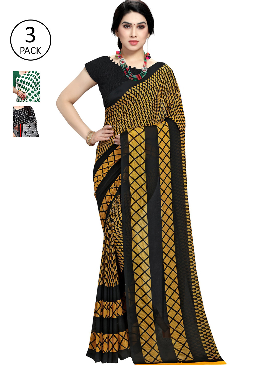 

KALINI Yellow & Green Pack of 3 Printed Saree