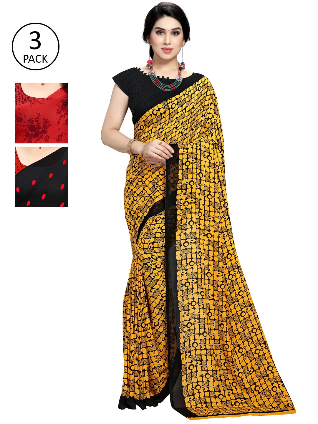 

KALINI Pack Of 3 Black & Red Saree