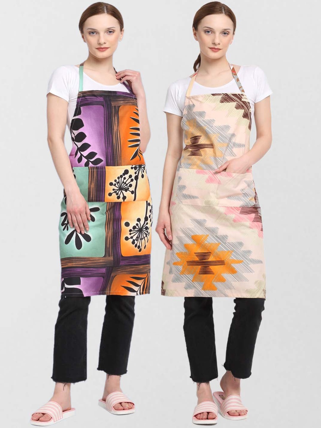 

KLOTTHE Unisex Pack Of 2 Printed Cotton 210 TC Aprons, Orange