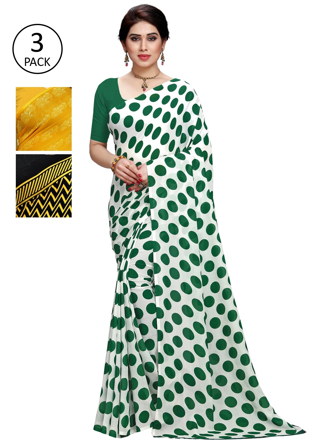 

KALINI Pack Of 3 Poly Georgette Sarees, White