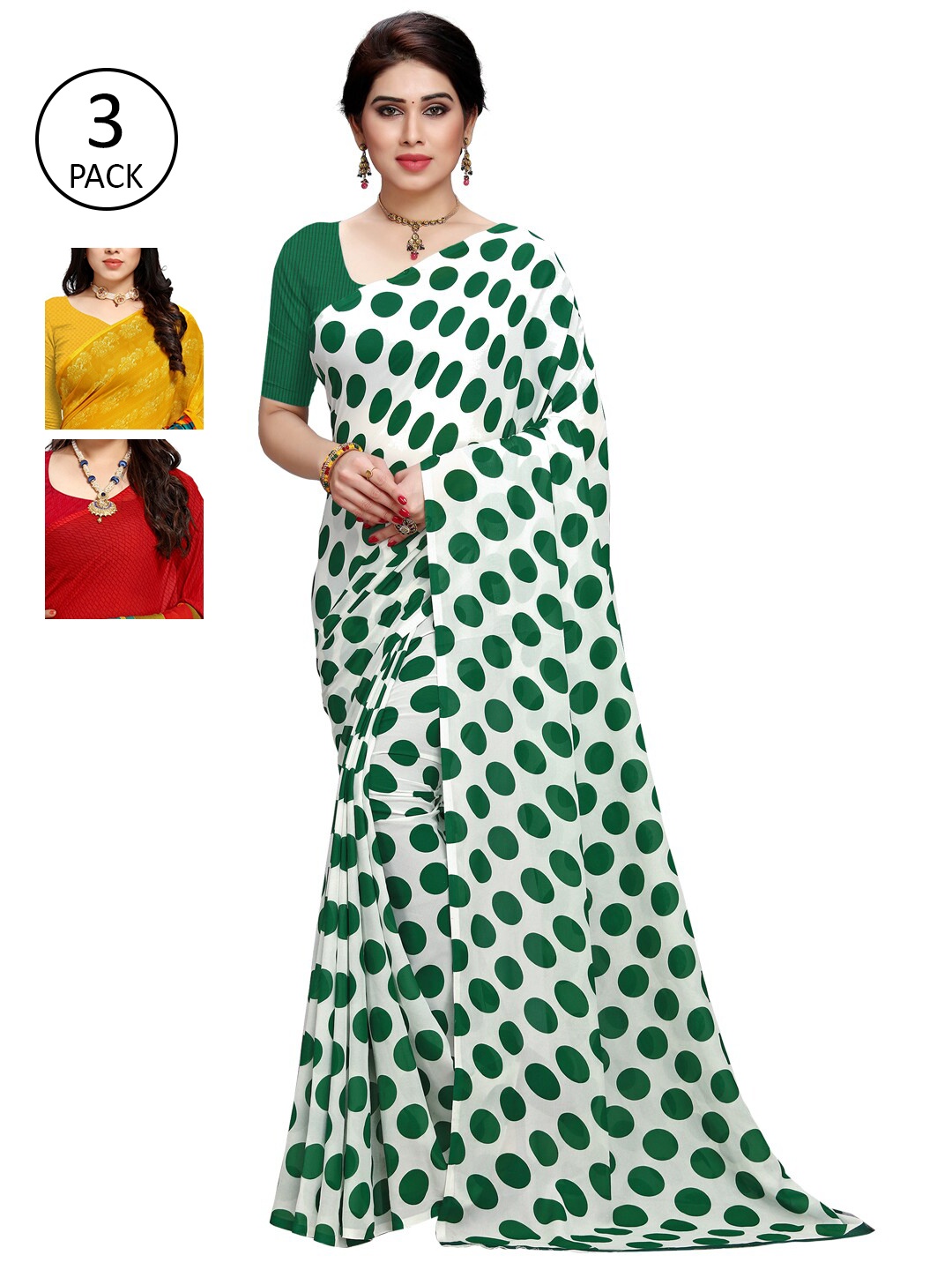 

KALINI Pack Of 3 Poly Georgette Sarees, White
