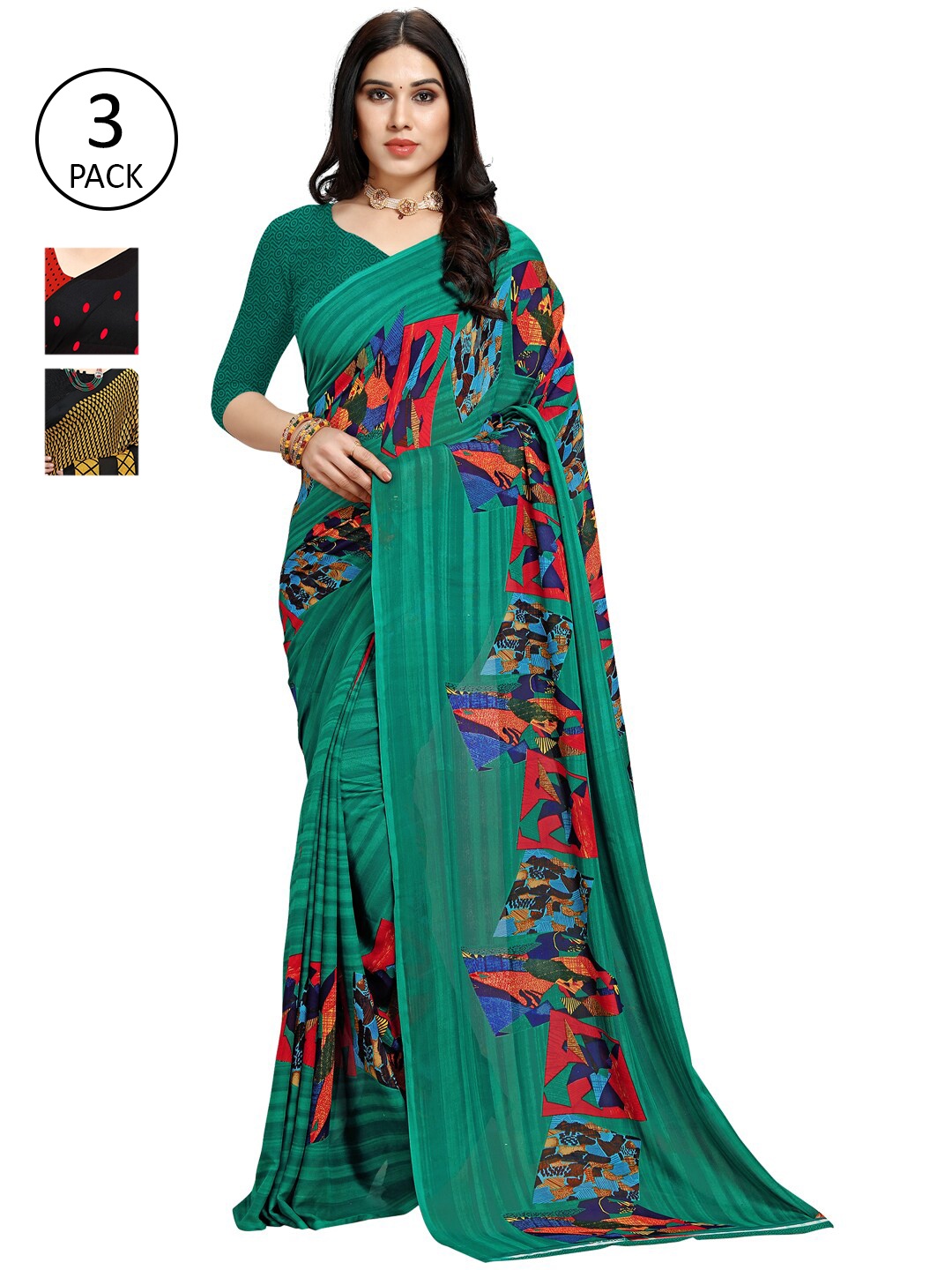 

KALINI Pack Of 3 Black & Red Saree