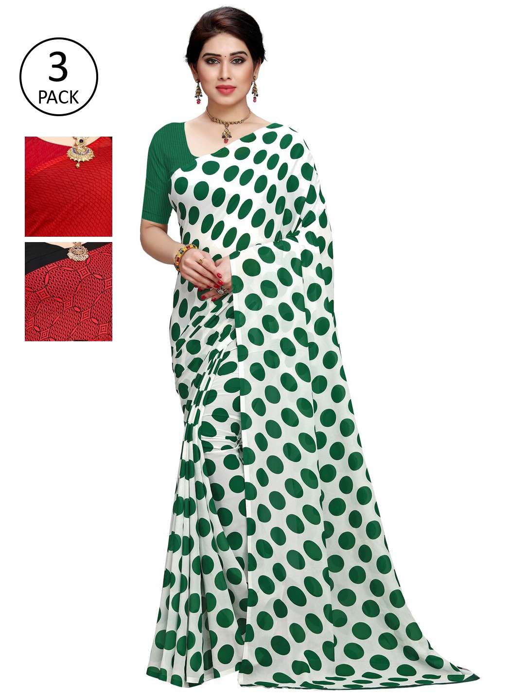 

KALINI Women Pack Of 3 Printed Sarees, Red