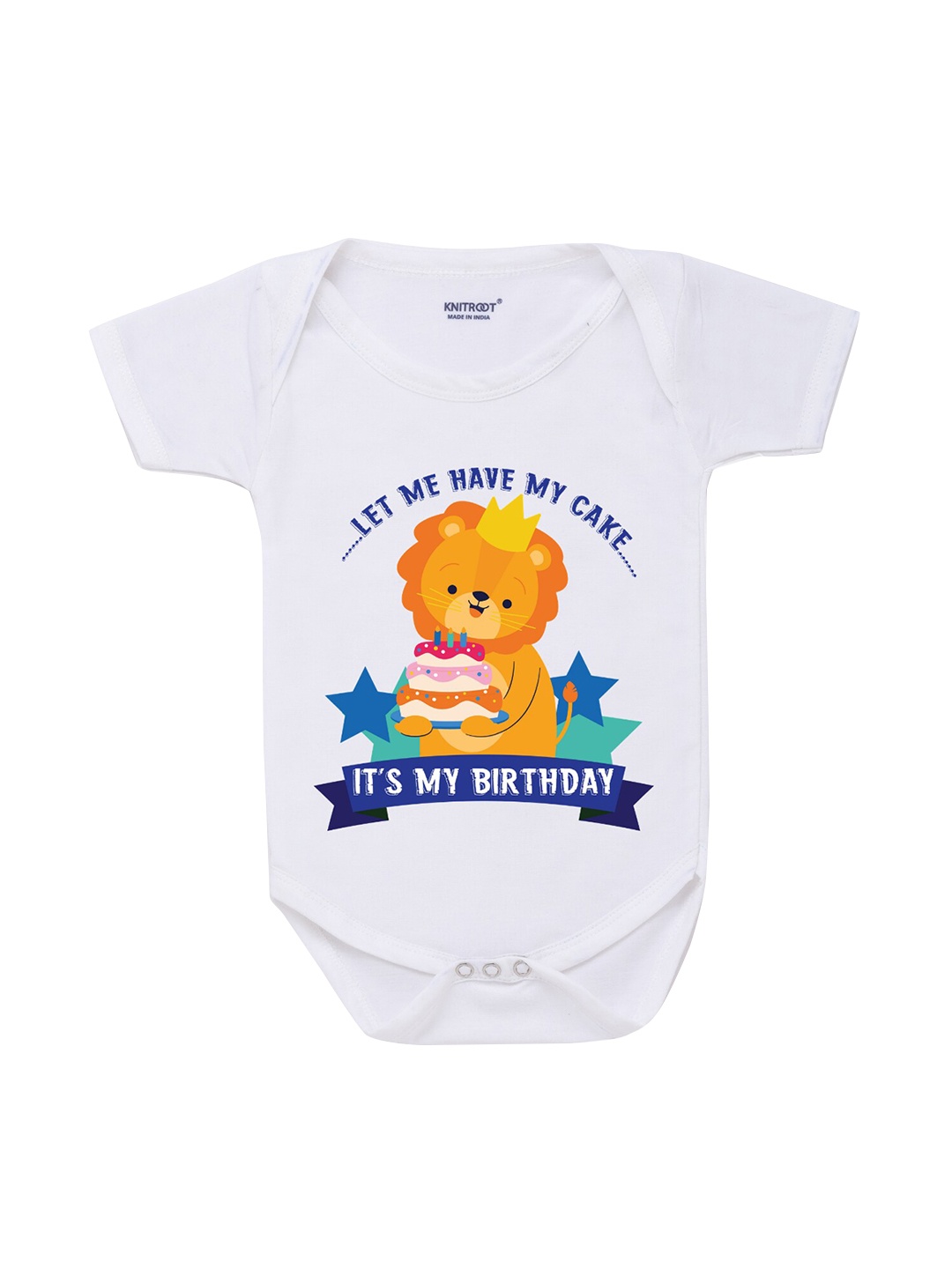 

KNITROOT Infant Kids White & Blue Graphic Printed Bodysuit