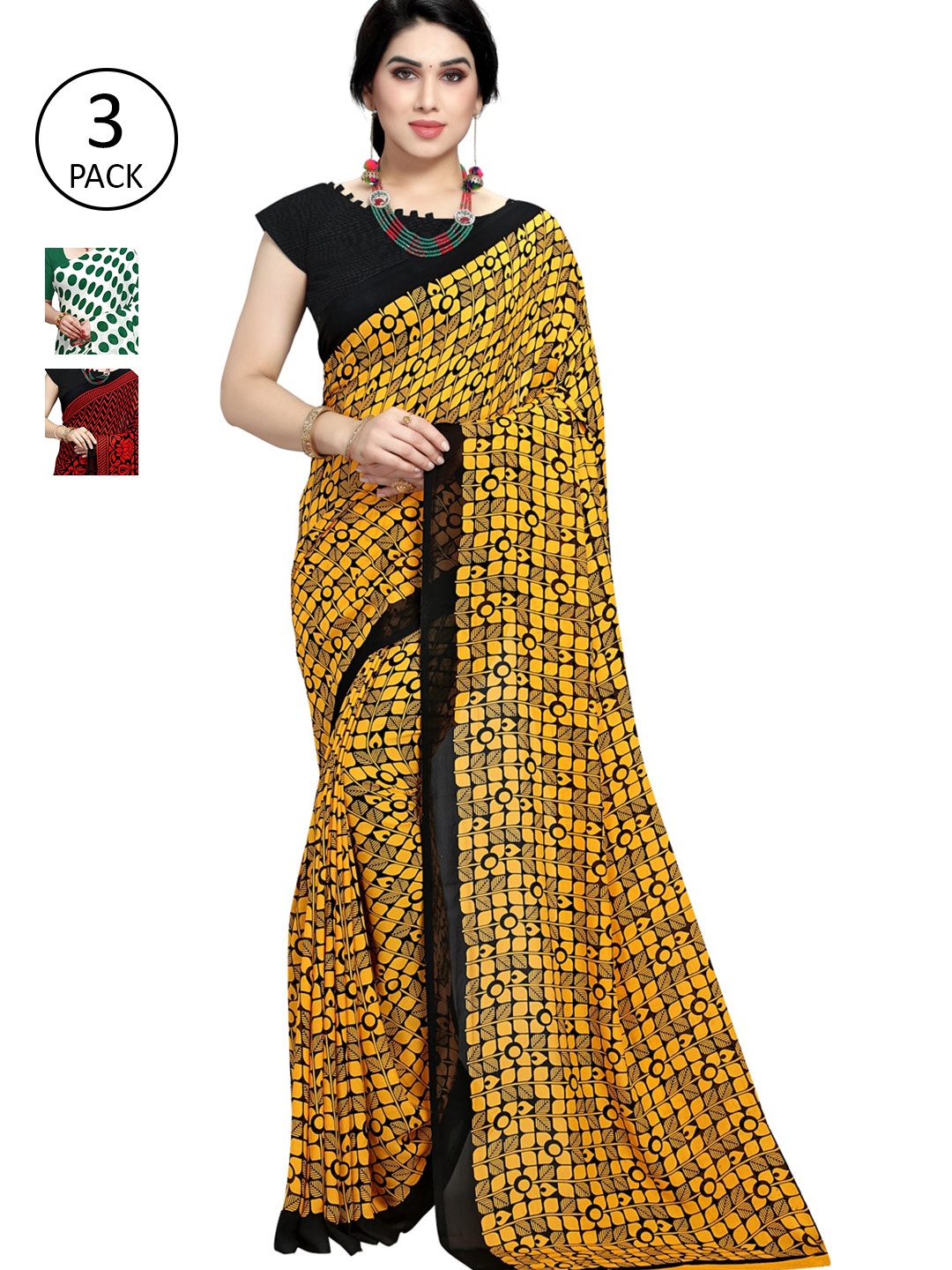 

KALINI Women Pack Of 3 Printed Sarees, White