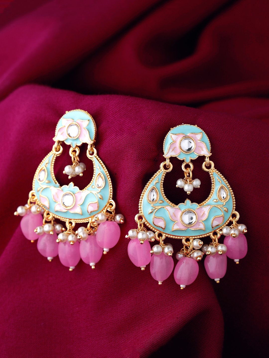 

Yellow Chimes Blue & Pink Contemporary Chandbalis Earrings
