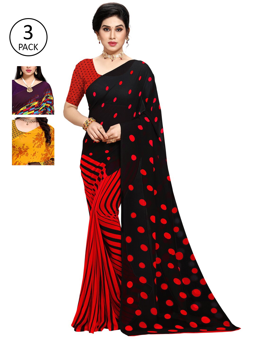 

KALINI Multi Pack of 3 Printed Poly Georgette Saree
