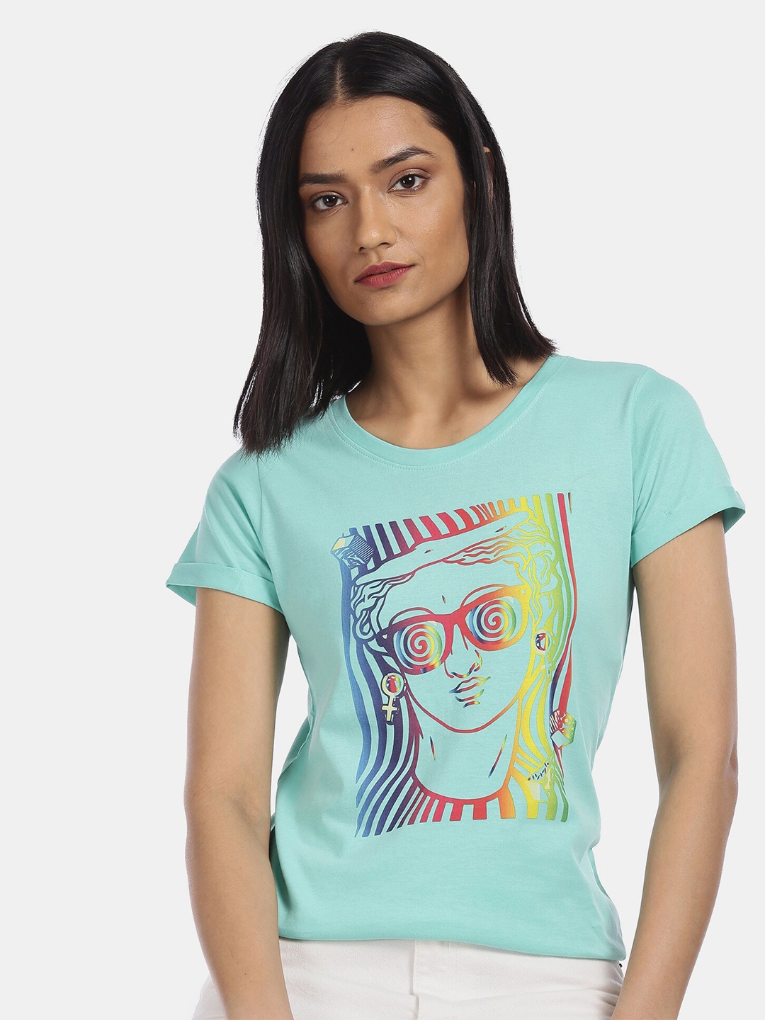 

Sugr Women Blue Printed T-shirt