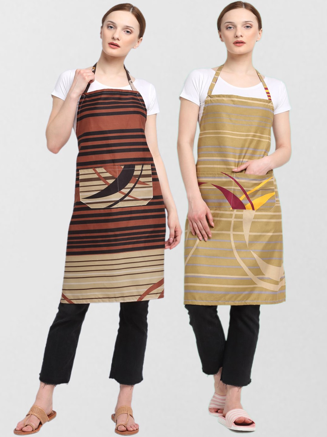 

KLOTTHE Set Of 2 Printed 210TC Cotton Aprons, Brown