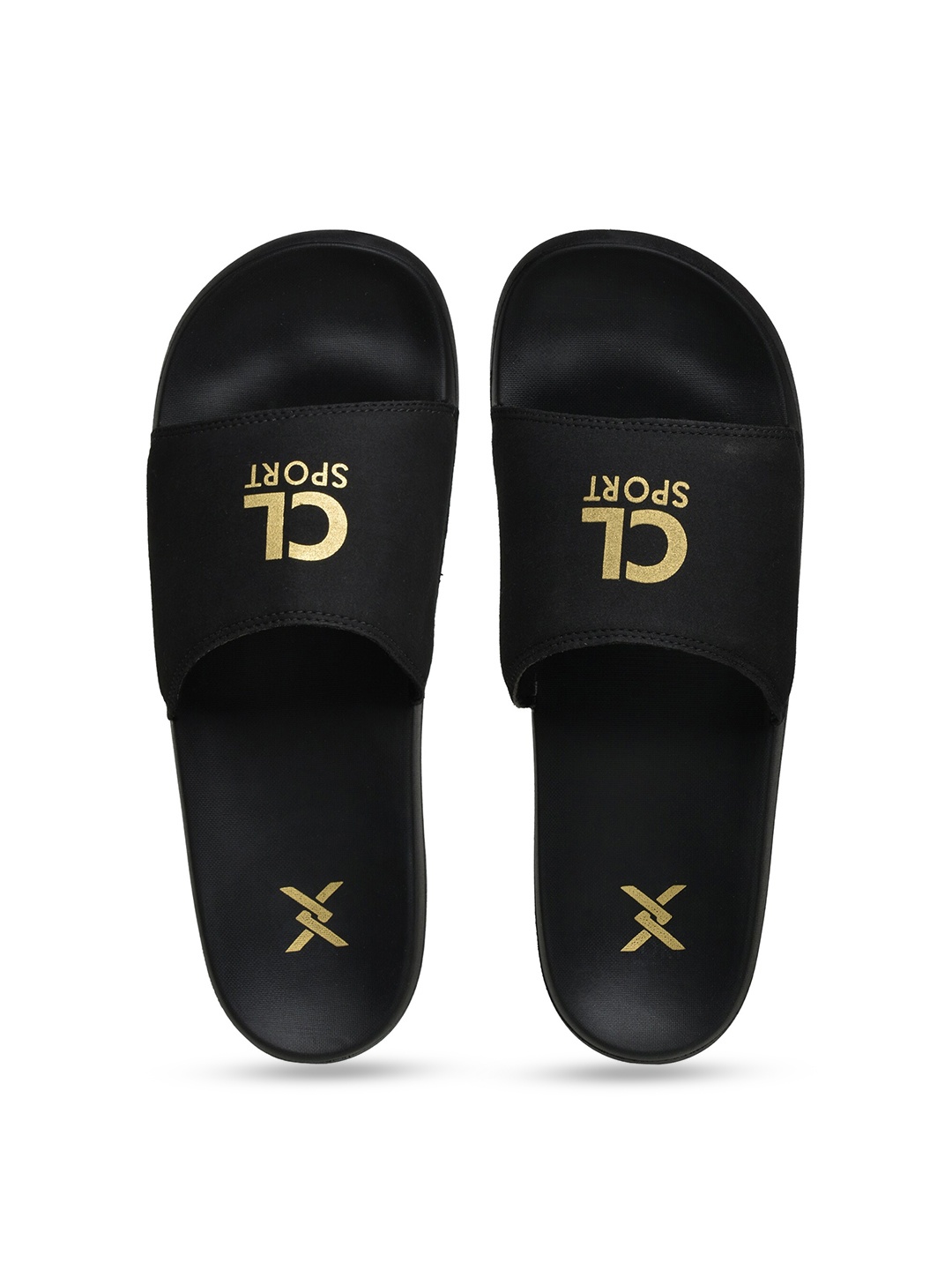 

Carlton London sports Men Black & Gold-Toned Printed Sliders