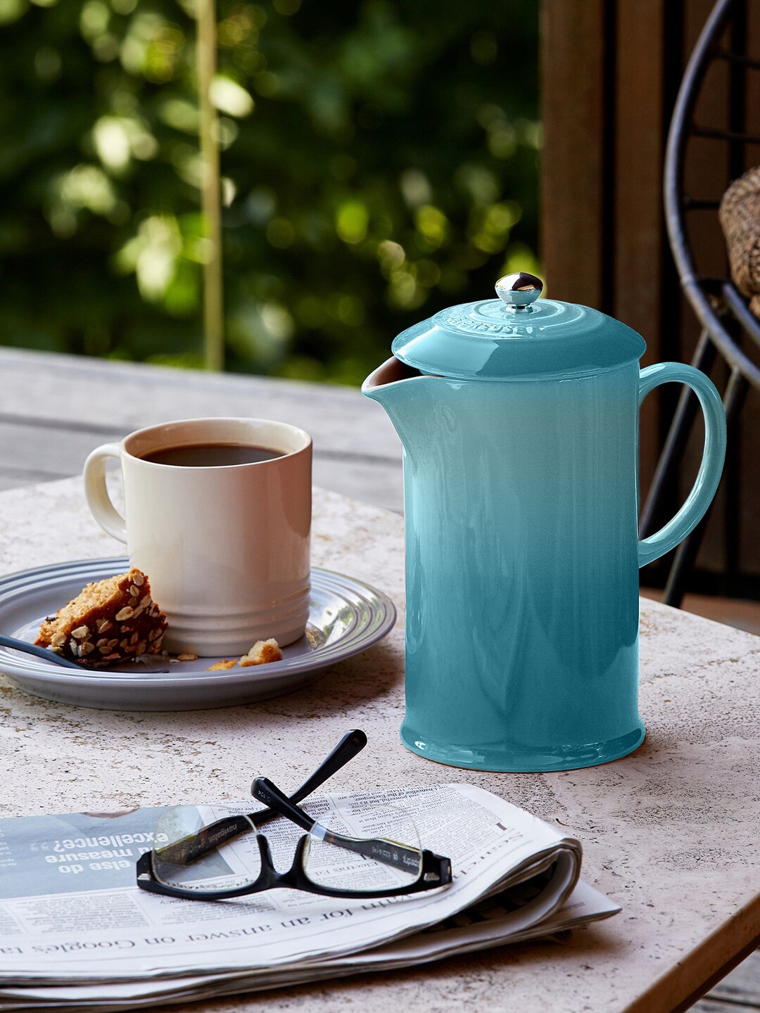 

LE CREUSET Blue Coffee Pot & Press-Carribean