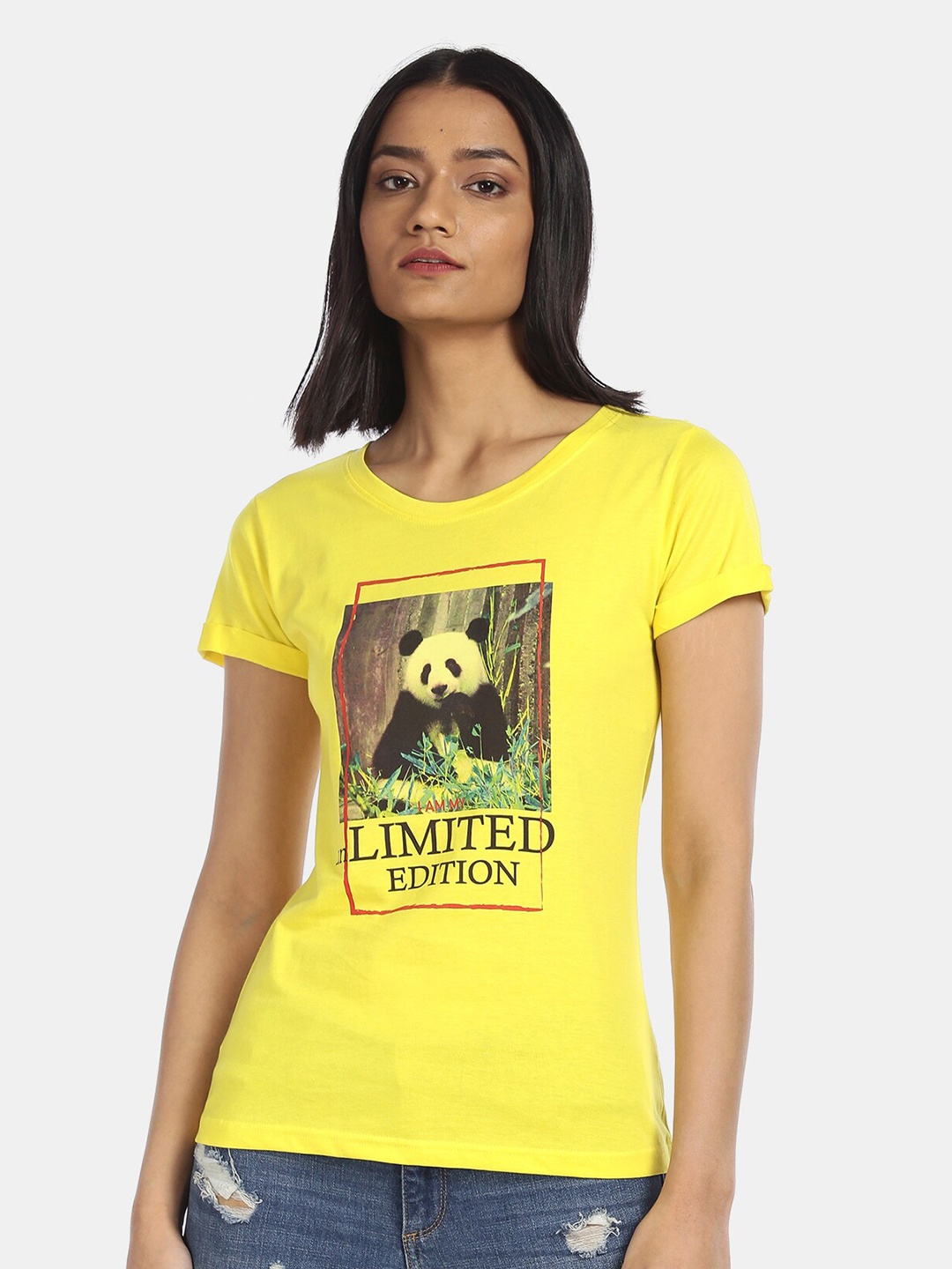 

Sugr Women Yellow Printed T-shirt
