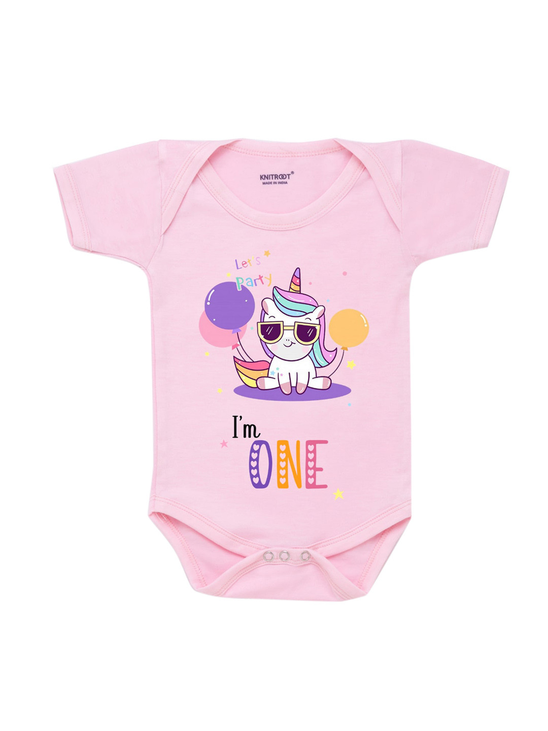 

KNITROOT Infants Boys Pink & Purple Printed Cotton Bodydsuit