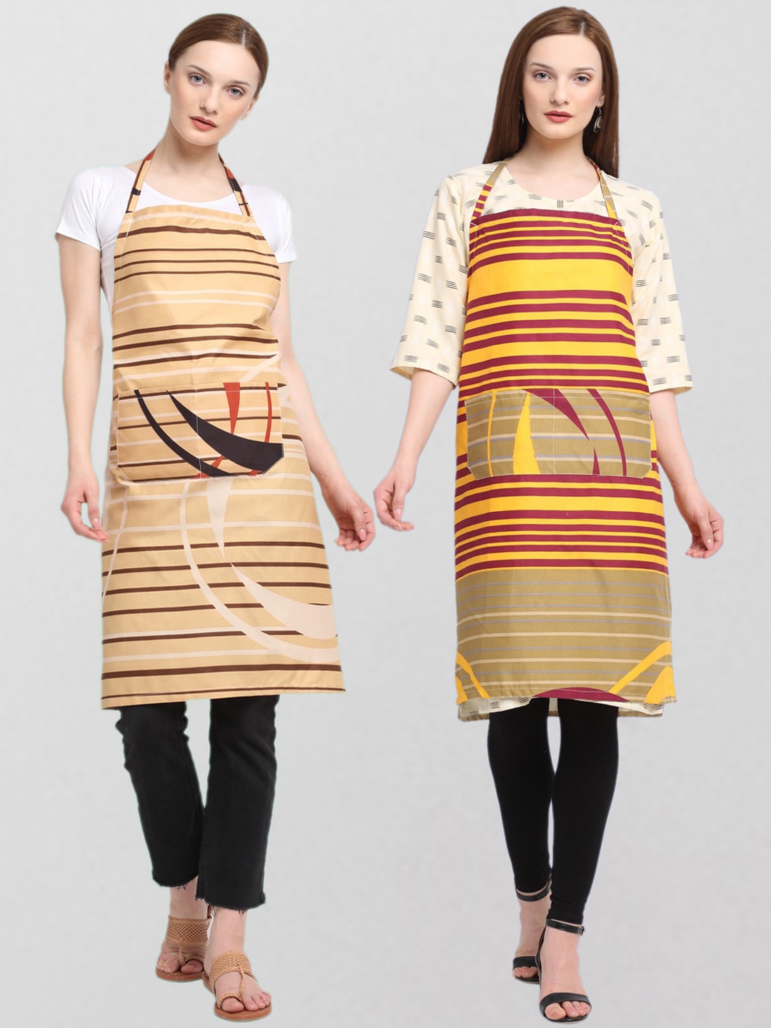 

KLOTTHE Unisex Pack Of 2 Printed 210 TC Cotton Aprons, Beige