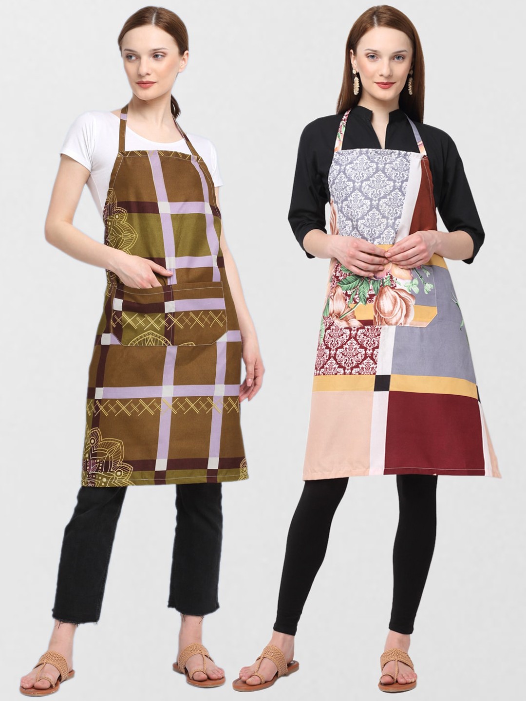 

KLOTTHE Unisex Pack Of 2 Printed Cotton 210 TC Aprons, Grey