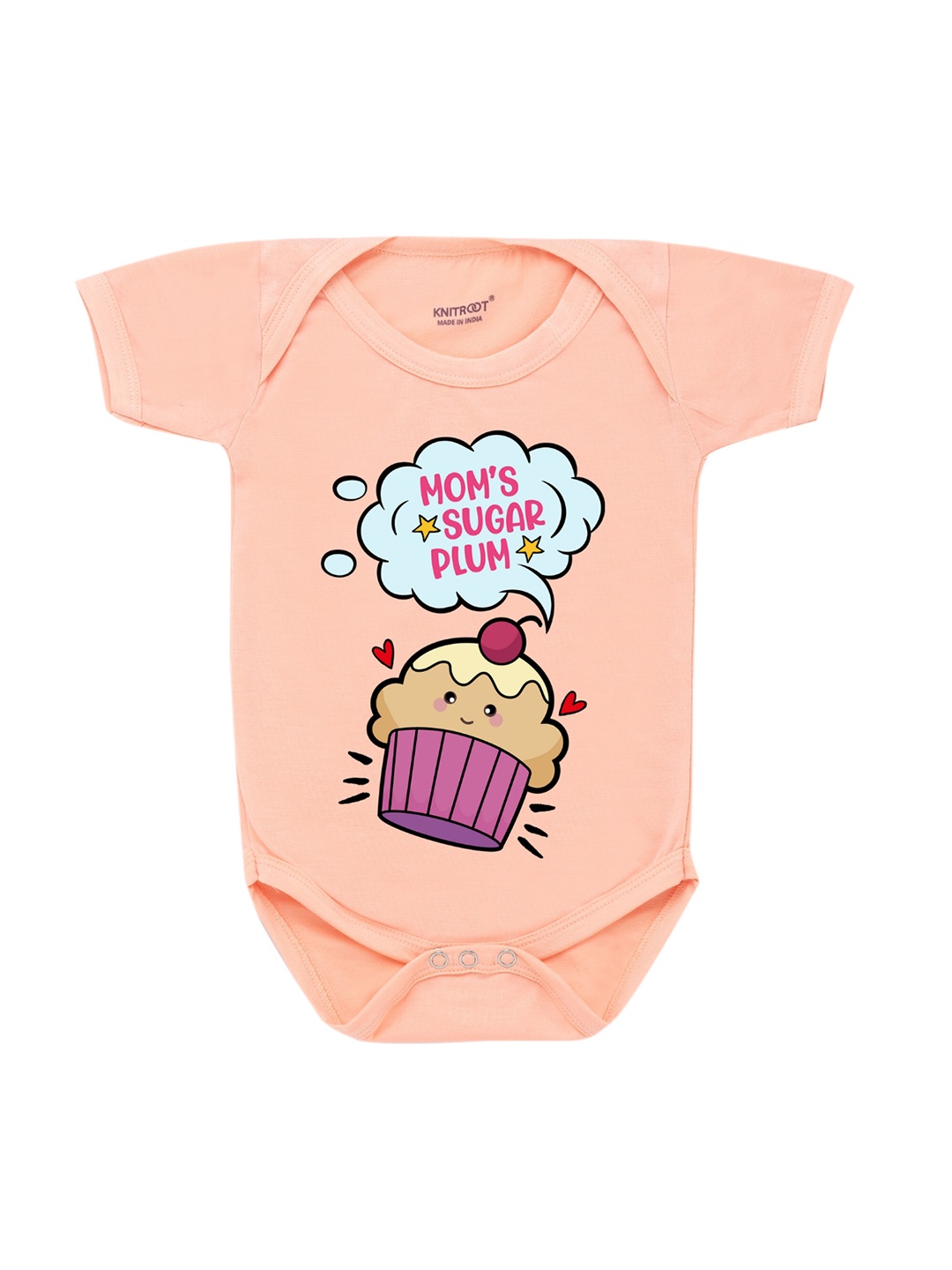 

KNITROOT Infants Boys Peach-Coloured & Pink Printed Cotton Rompers