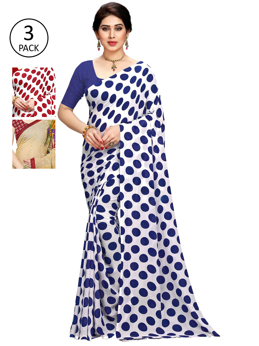 

KALINI Blue & White Pack of 3 Saree