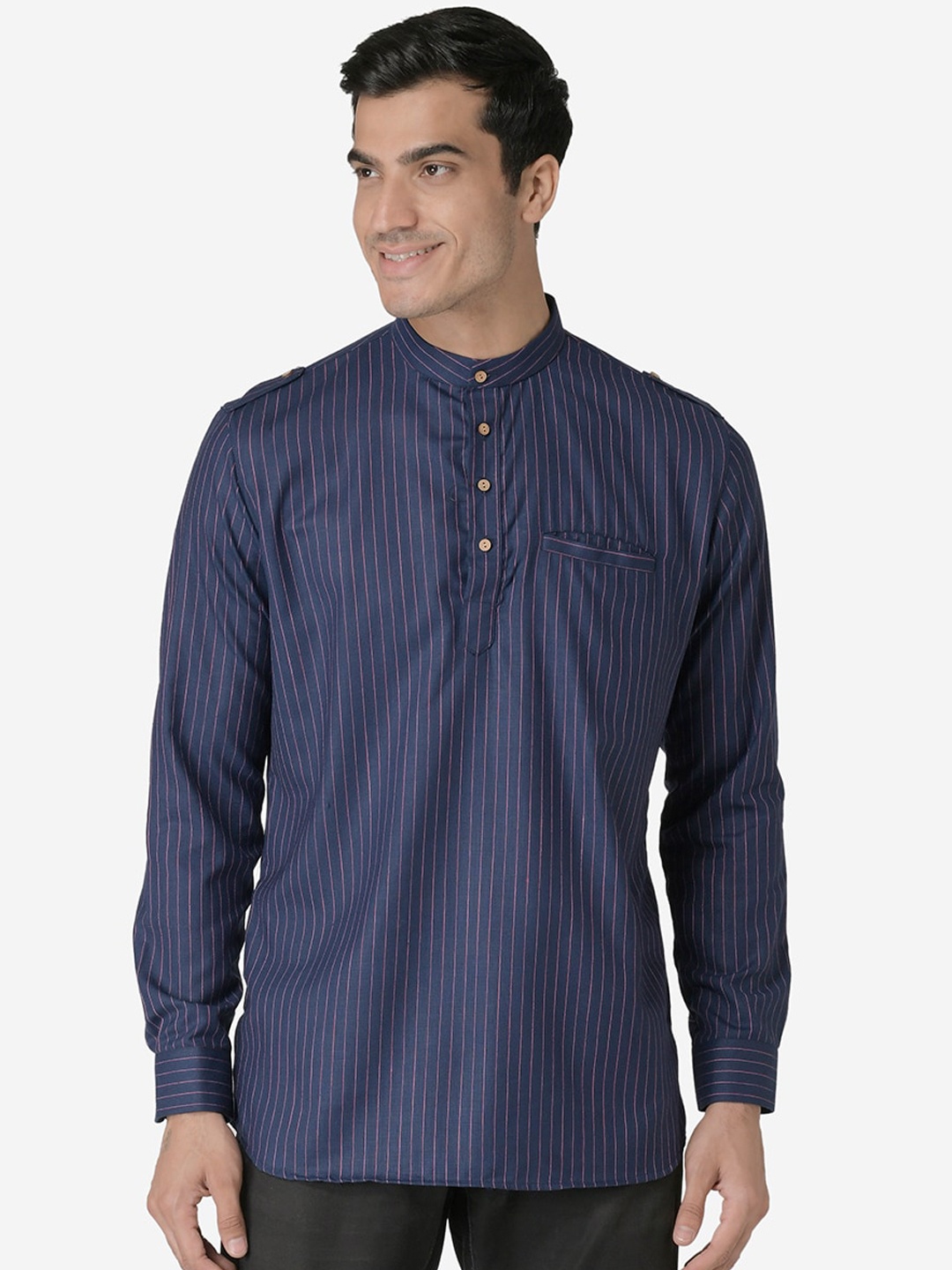 TABARD Men Navy Blue Striped Indigo Cotton Kurta