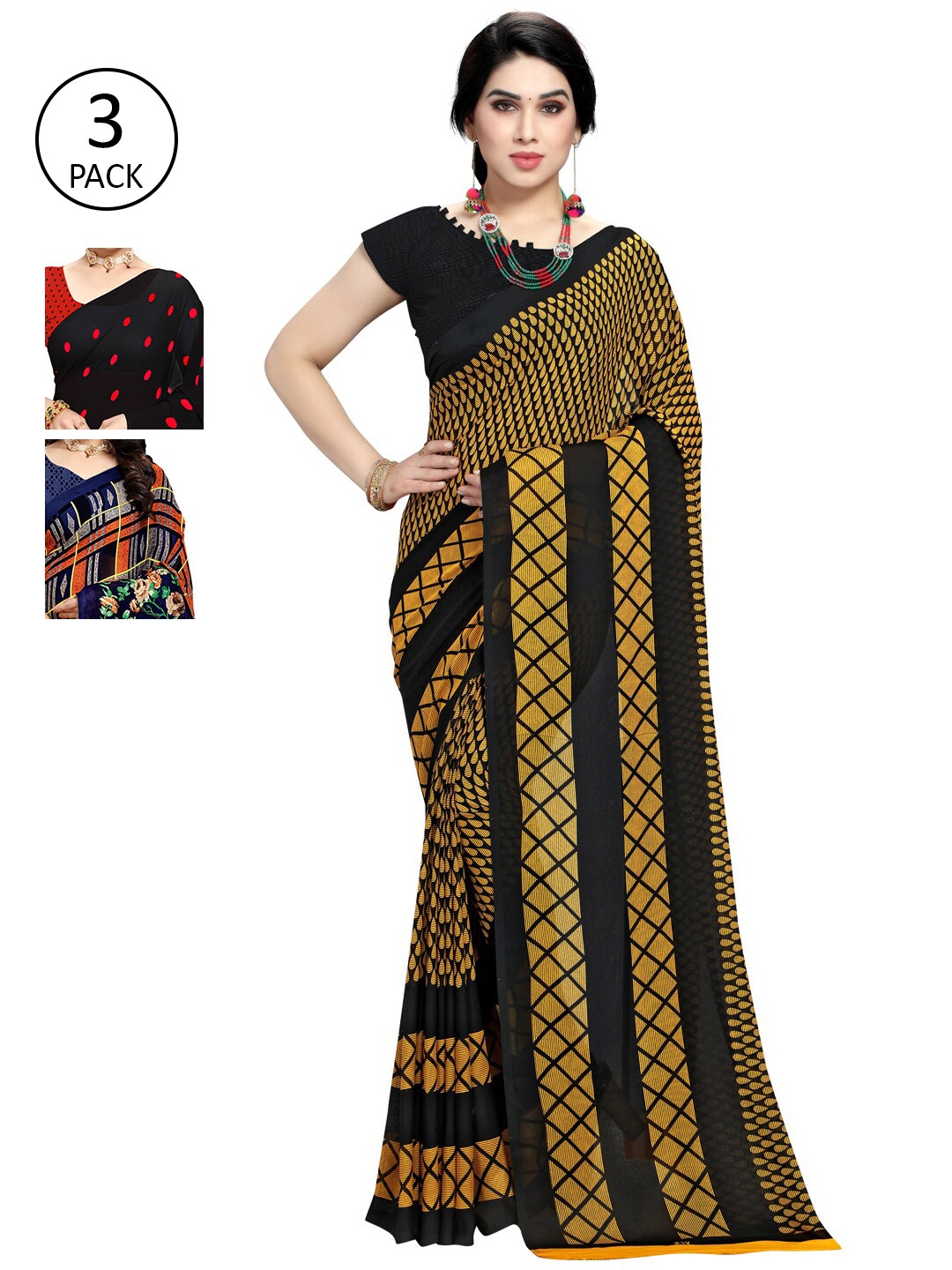

KALINI Pack of 3 Printed Saree, Yellow