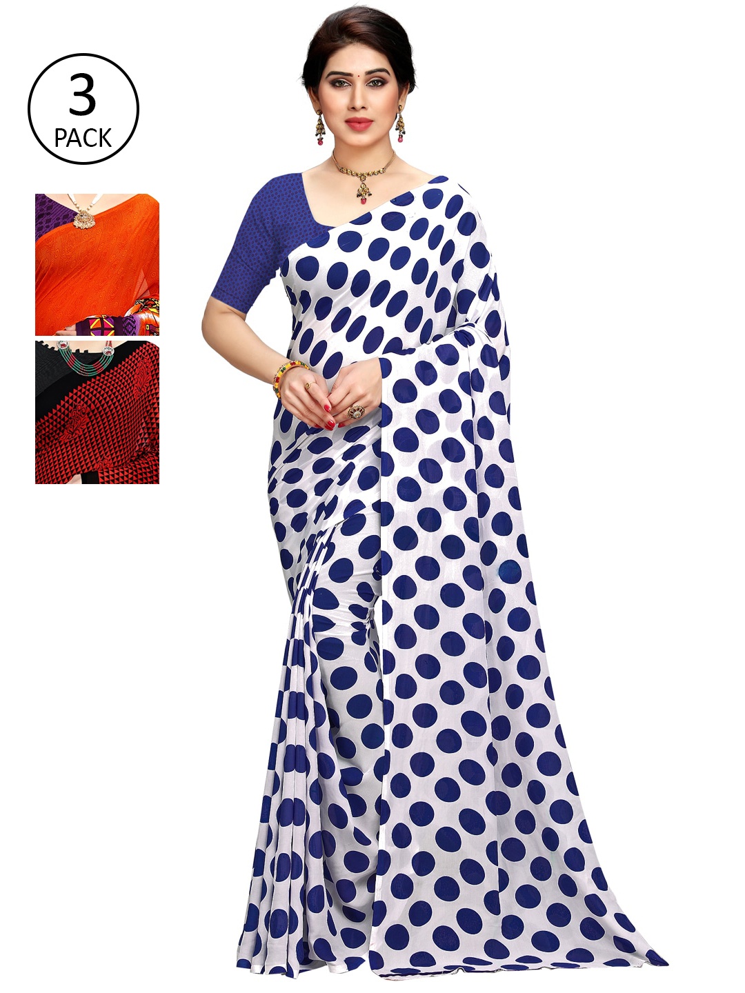 

KALINI Pack Of 3 Multicoloured Poly Georgette Sarees, Multi