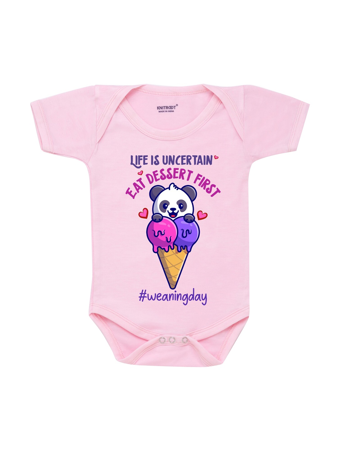 

KNITROOT Infant Kids Pink & White Graphic Printed Bodysuit