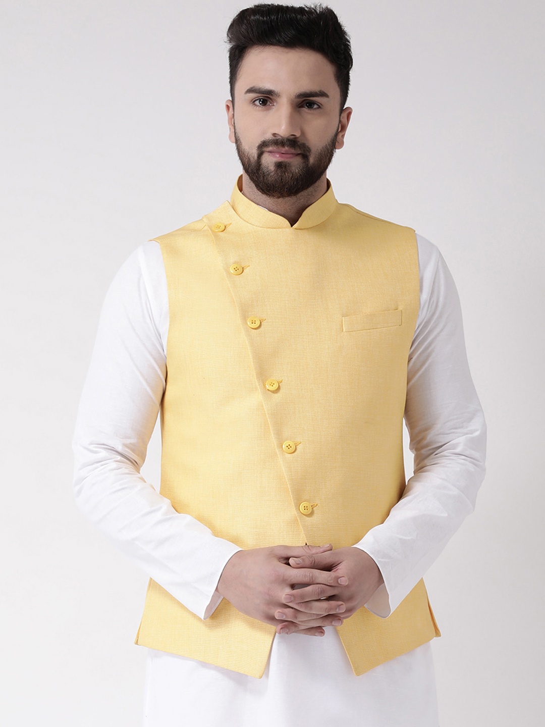 

TABARD Yellow Pure Cotton Nehru Jacket