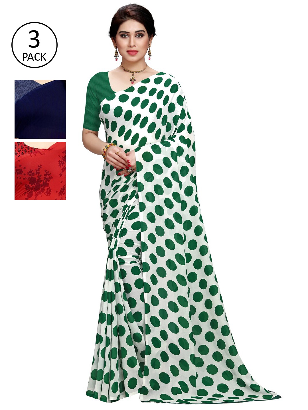 

KALINI Pack Of 3 Poly Georgette Sarees, White