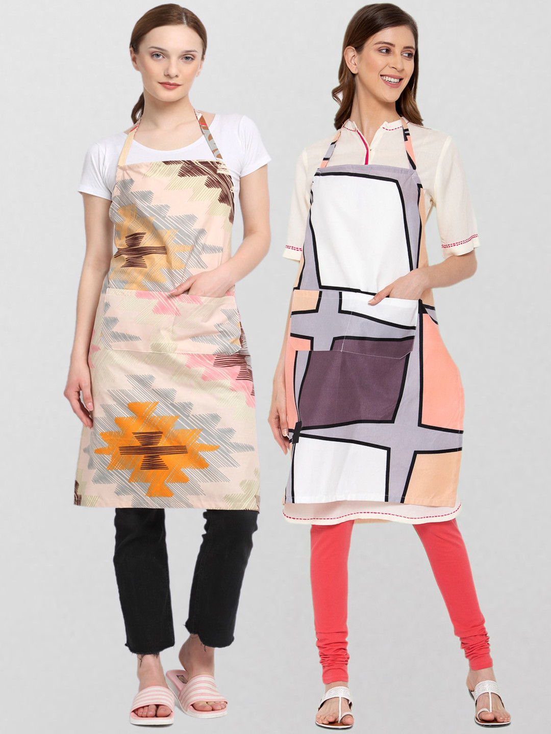 

KLOTTHE Unisex Pack Of 2 Printed 210 TC Cotton Aprons, Beige
