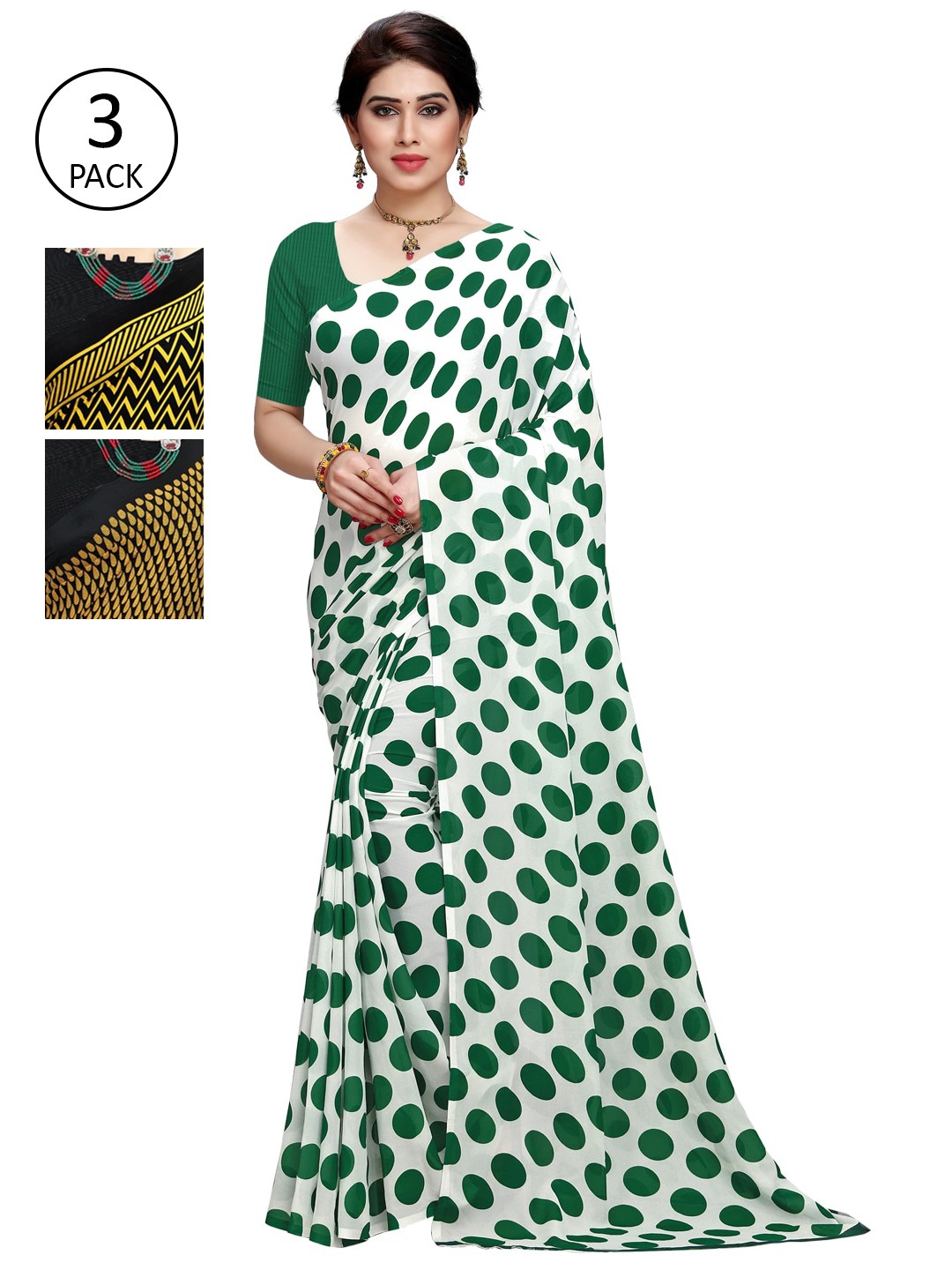 

KALINI Women Pack of 3 Printed Poly Georgette Sarees, Yellow