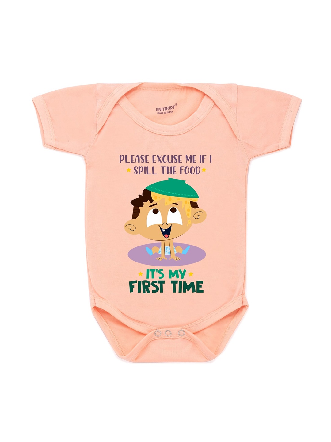 

KNITROOT Infant Kids Peach-Coloured & Green Printed Bodysuit