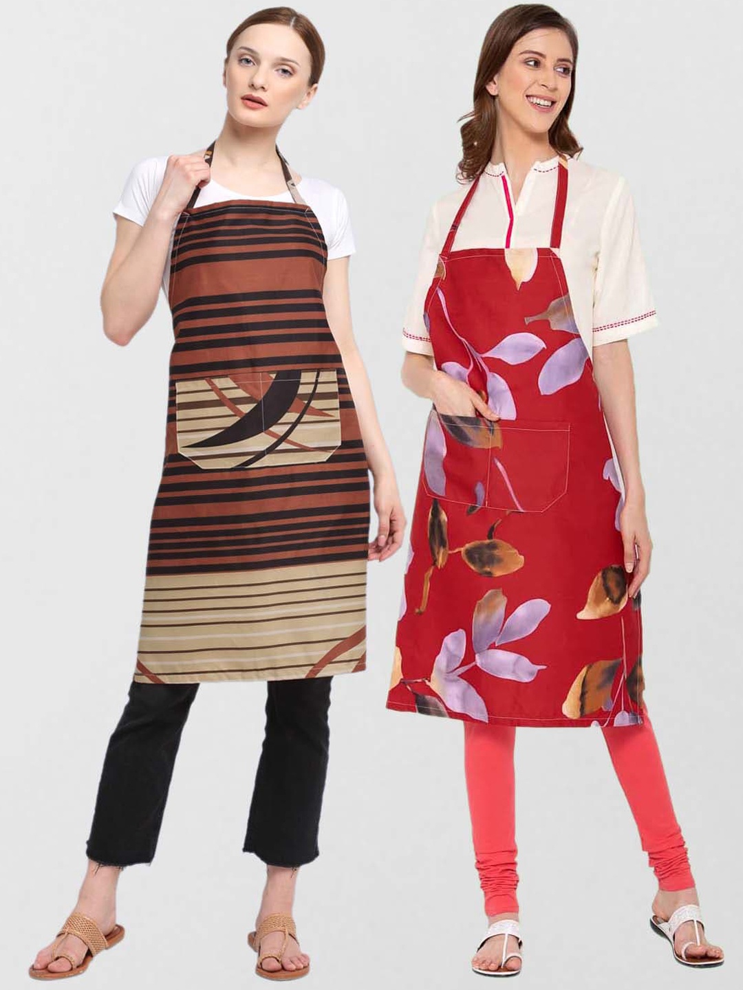 

KLOTTHE Unisex Pack Of 2 Printed Cotton 210 TC Aprons, Brown