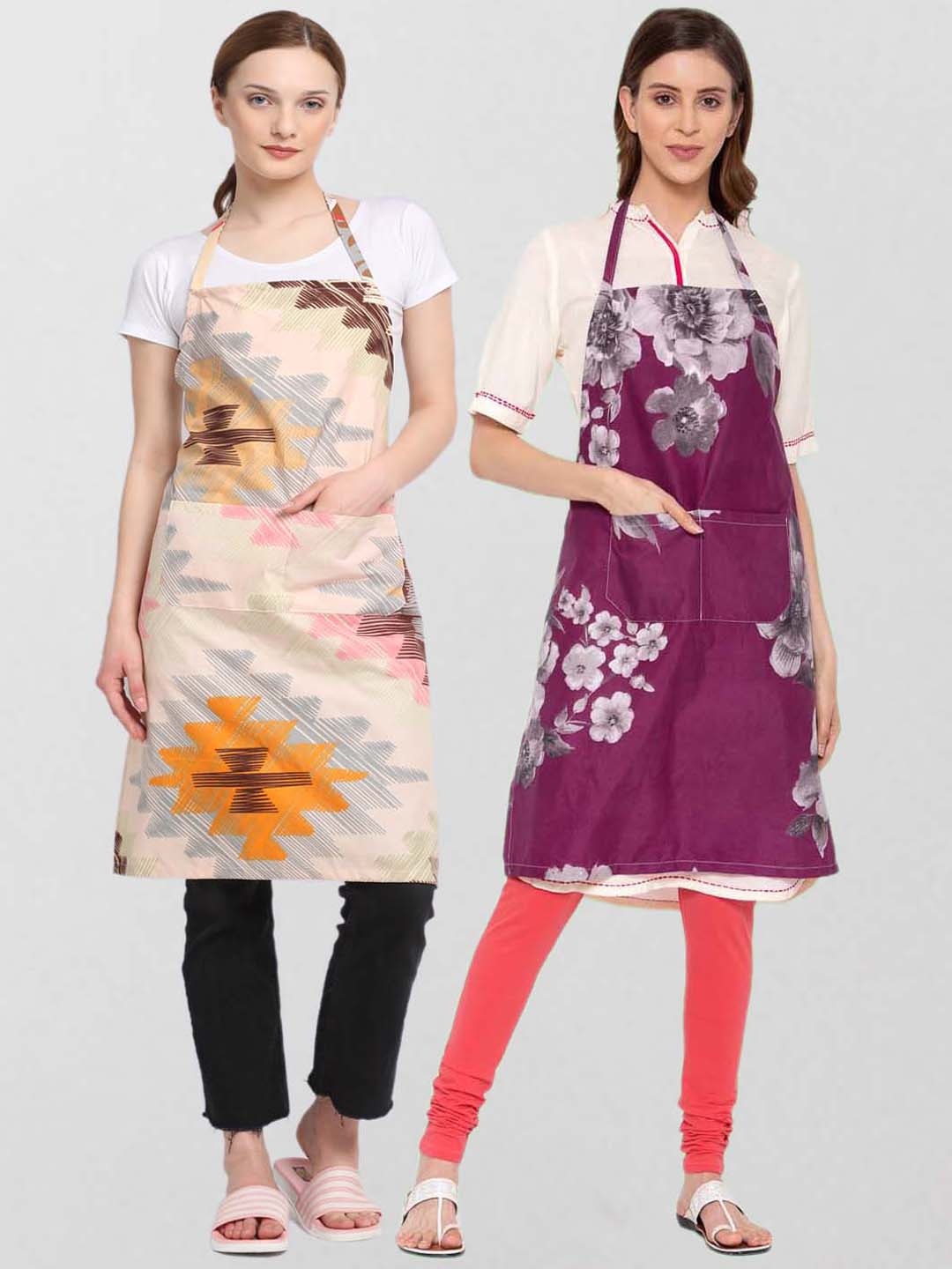 

KLOTTHE Unisex Pack Of 2 Printed 210TC Cotton Aprons, Purple