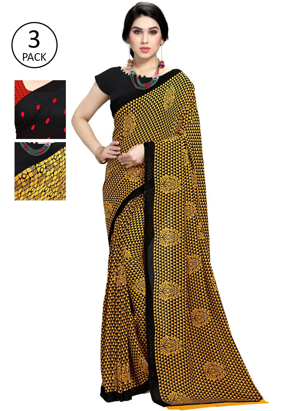 

KALINI Multicoloured Set of 3 Poly Georgette Saree, Multi