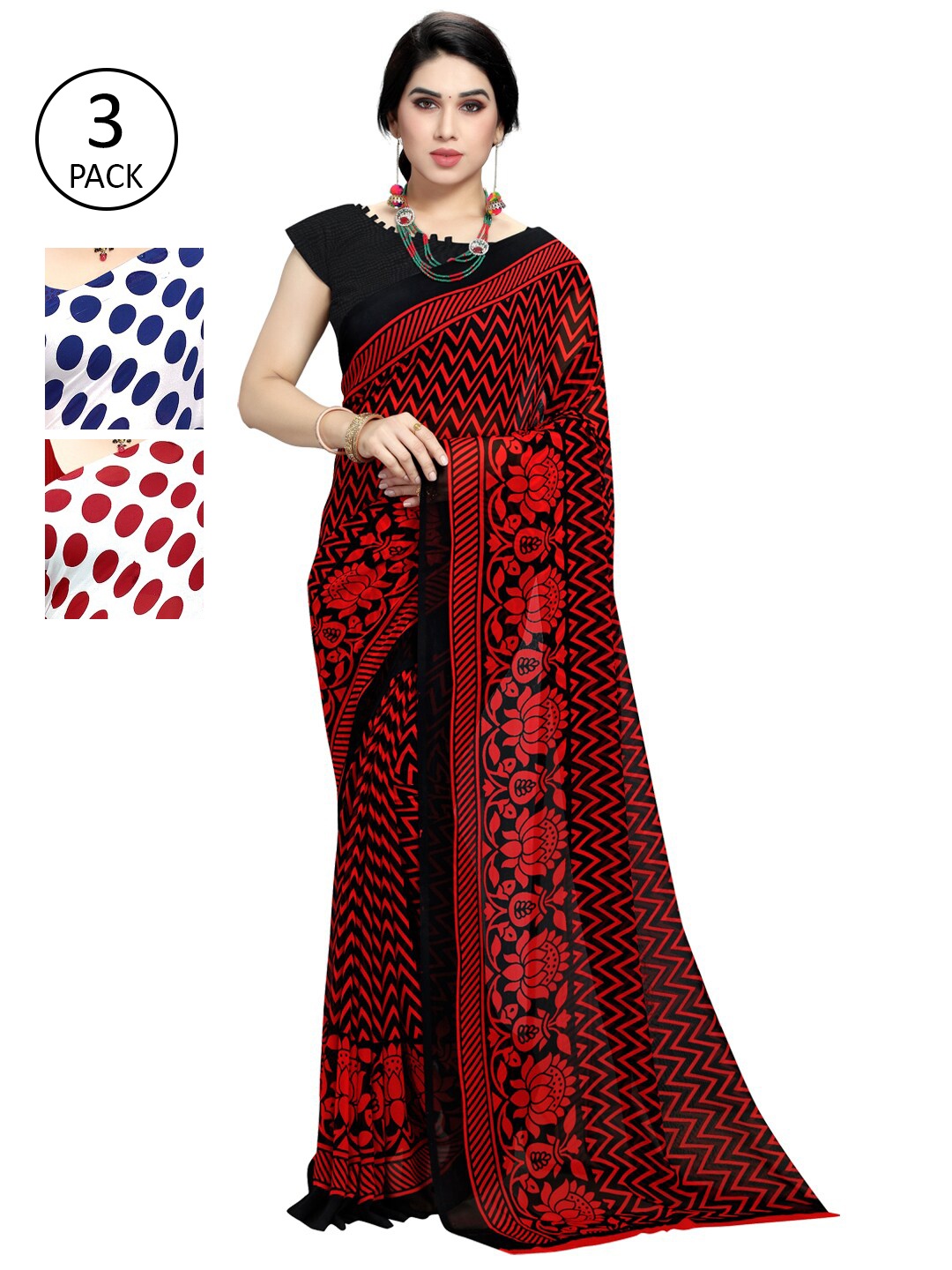 

KALINI Women Pack Of 3 Printed Sarees, White