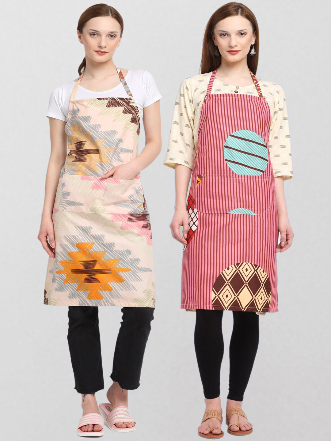 

KLOTTHE Unisex Pack Of 2 Printed 210 TC Cotton Aprons, Beige