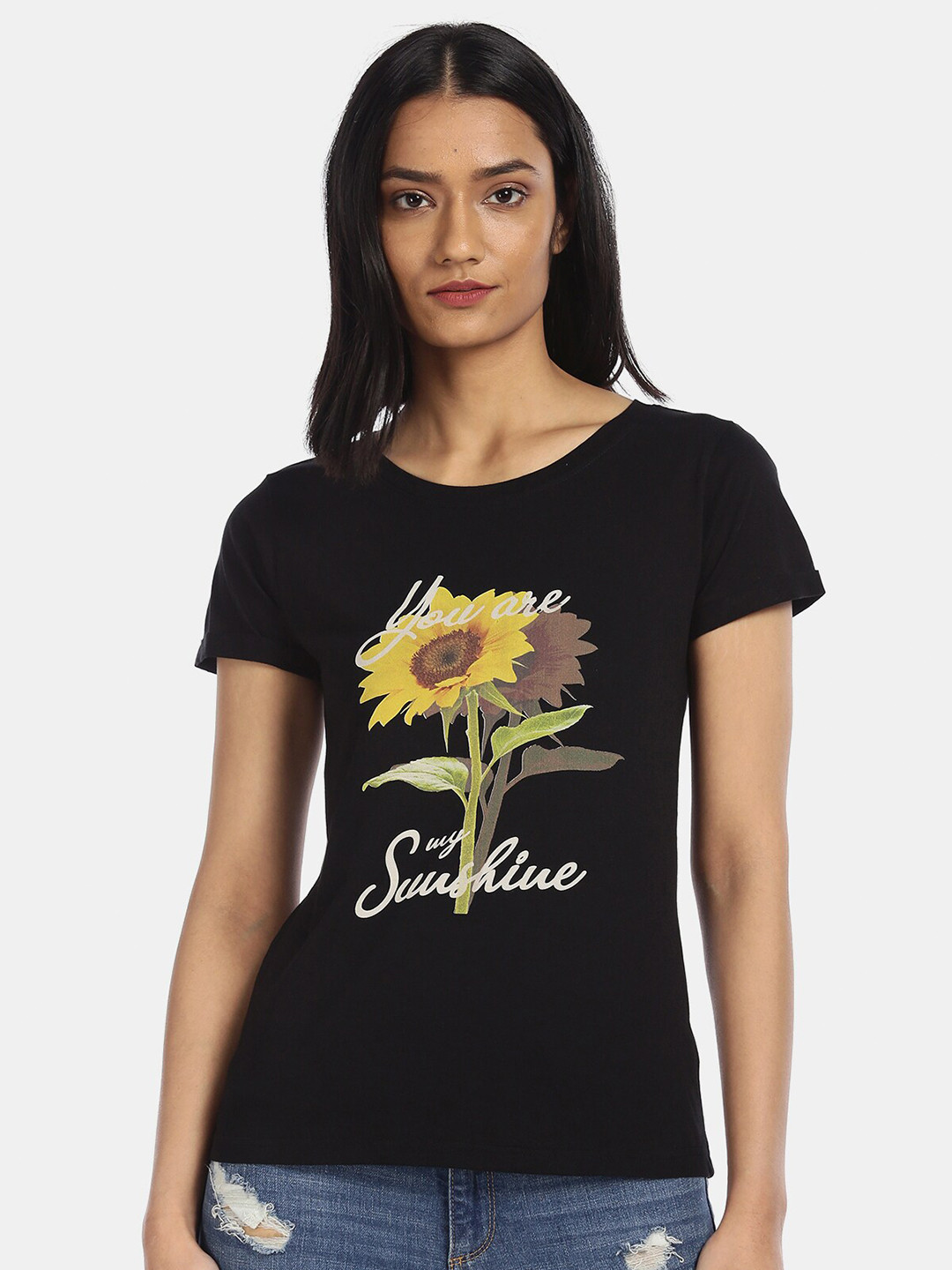 

Sugr Women Black Typography Printed T-shirt