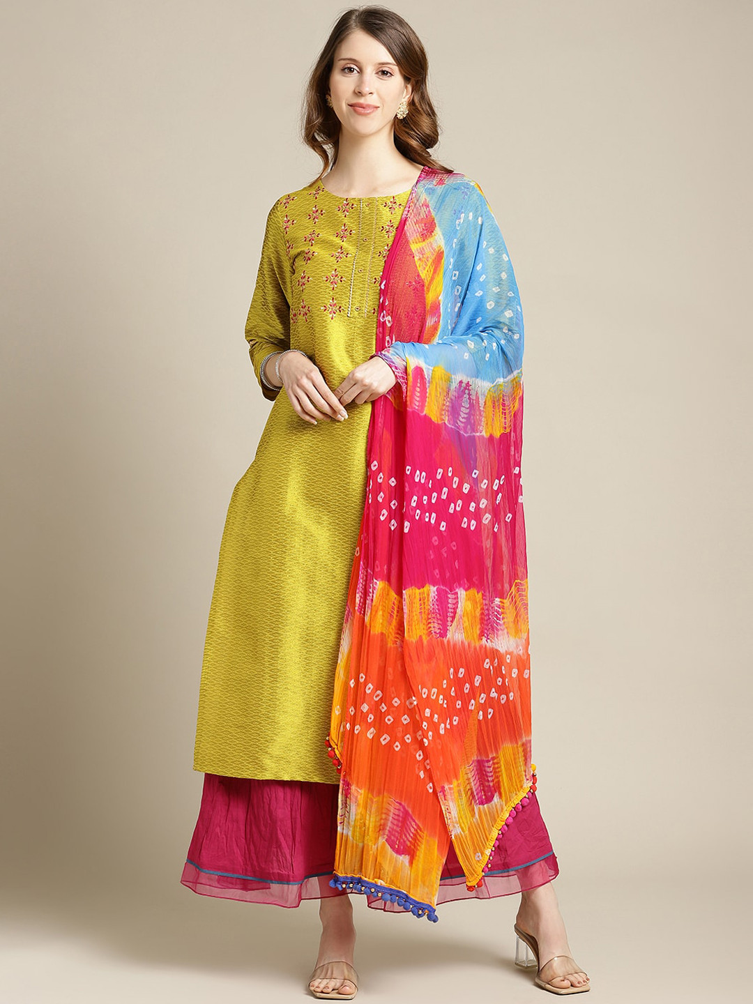 

Varanga Women Lime Green Embroidered Kurta Set