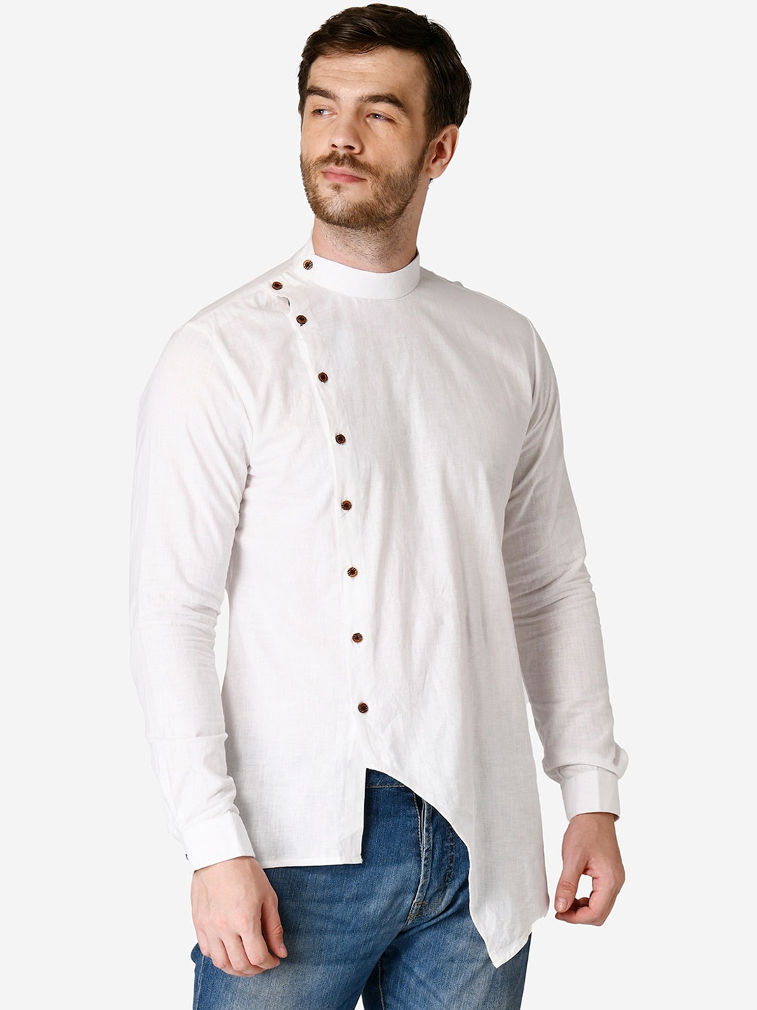 

TABARD Men Cotton Asymmetric Angrakha Kurta, White