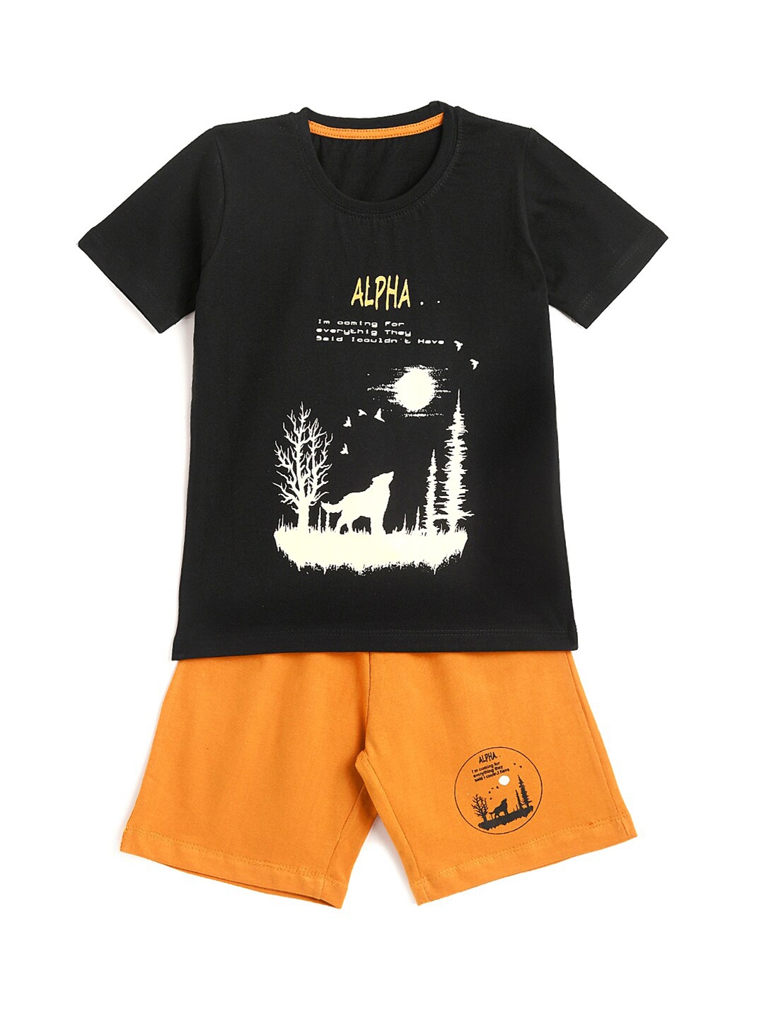 

YK Boys Black & Yellow Printed T-shirt with Shorts