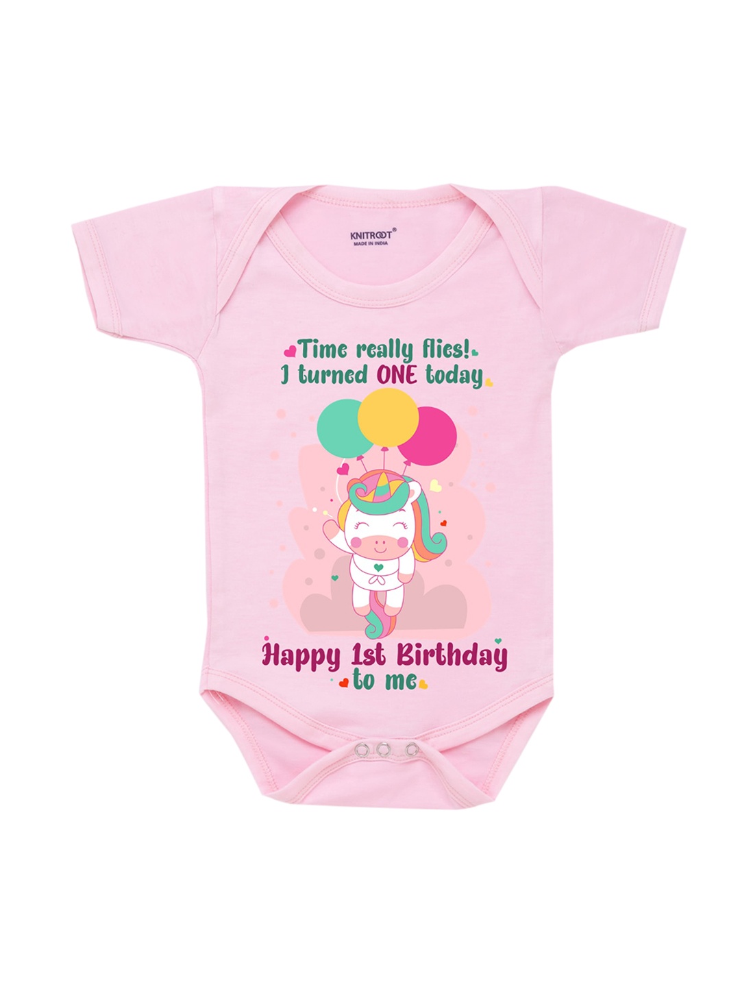 

KNITROOT Infant Kids Pink & Green Printed Bodysuit