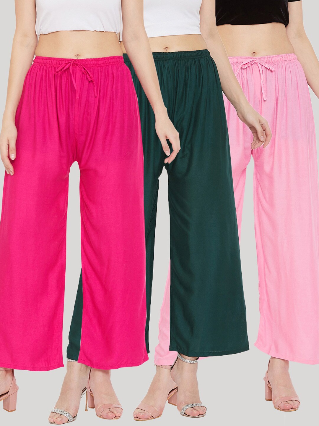 

Clora Creation Women Pink & Green Pack of 3 Knitted Palazzos