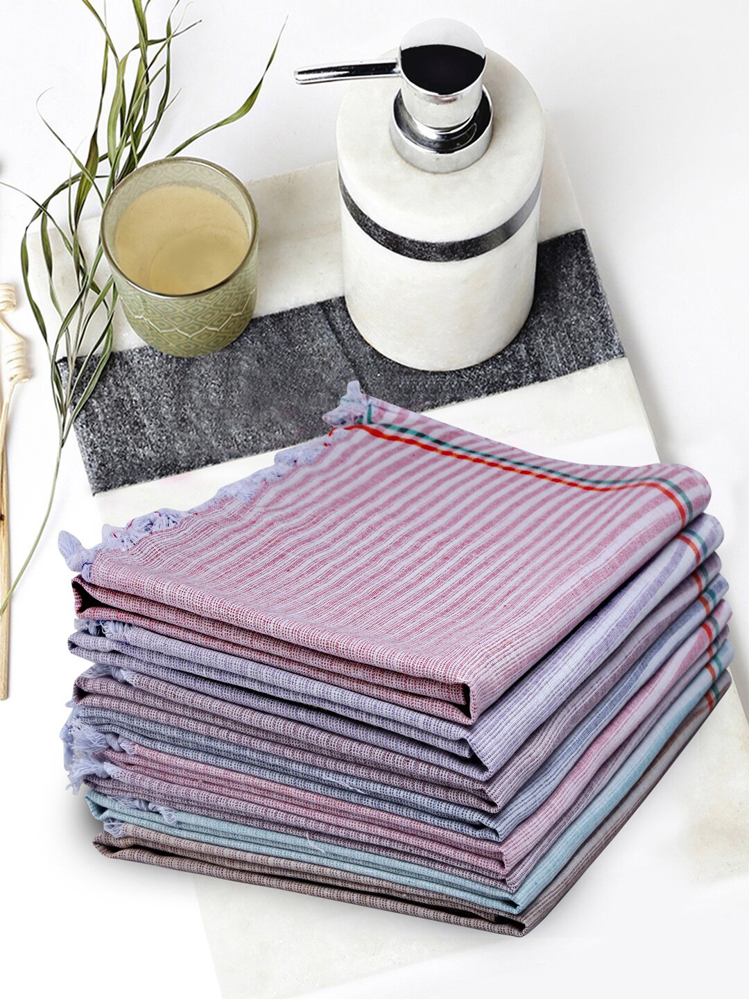 

KLOTTHE Set Of 8 Purple & Blue Striped 150GSM Cotton Bath Towels
