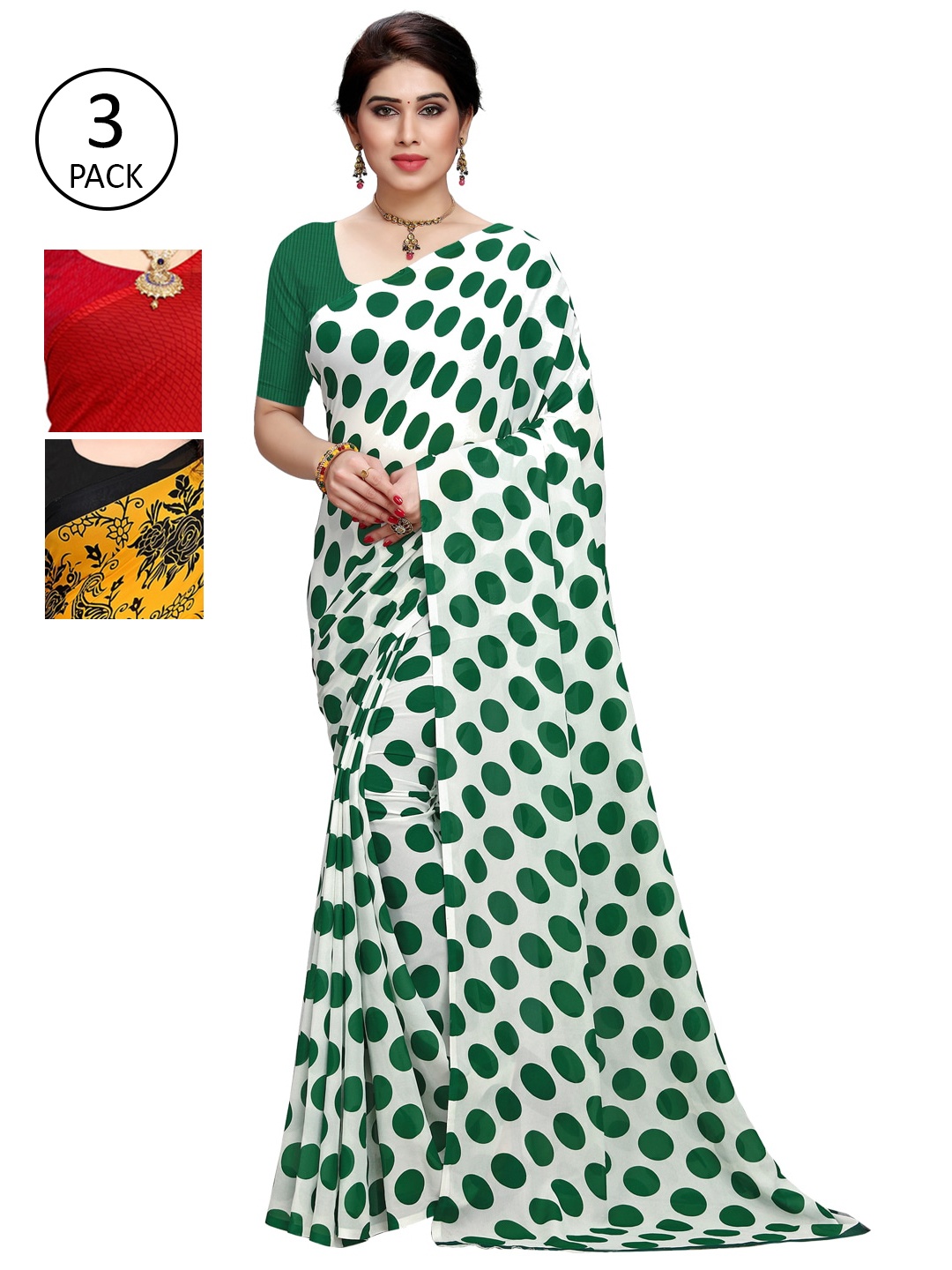 

KALINI White & Red Pack of 3 Saree