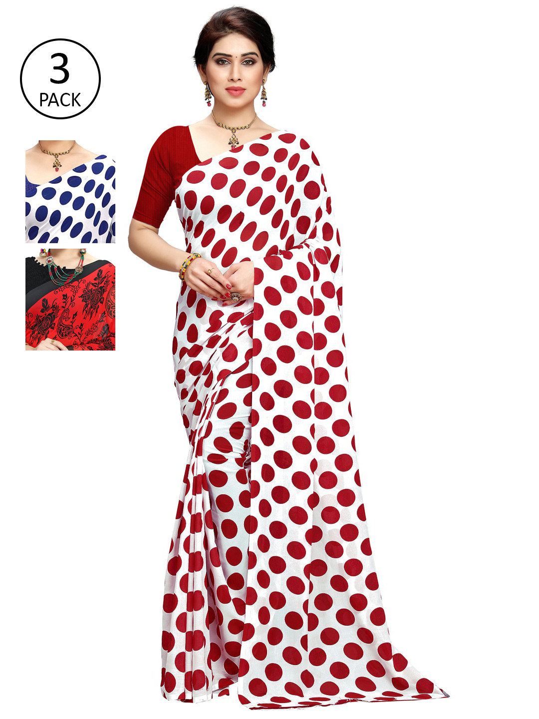 

KALINI Multicoloured Set of 3 Poly Georgette Saree, Multi