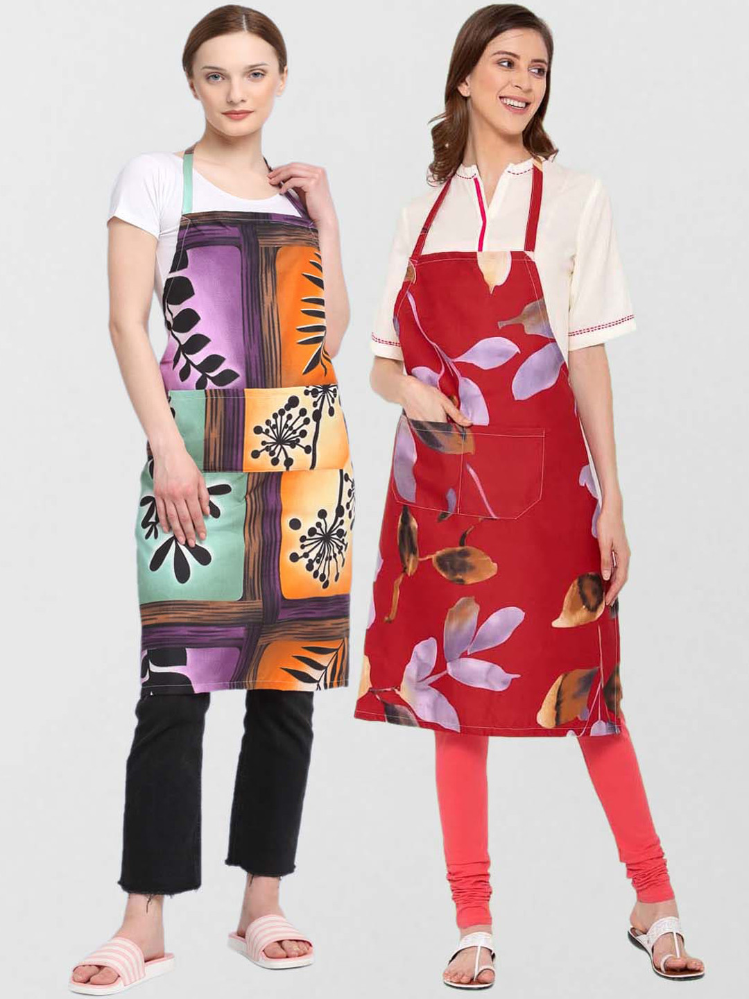 

KLOTTHE Unisex Pack Of 2 Printed 210 TC Cotton Aprons, Red