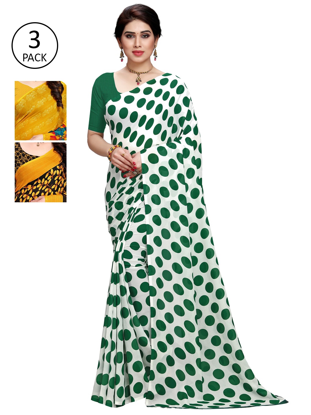 

KALINI Pack Of 3 Multicoloured Poly Georgette Sarees, Multi