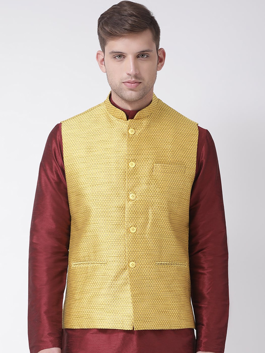 

TABARD Men Yellow Woven Design Nehru Jacket