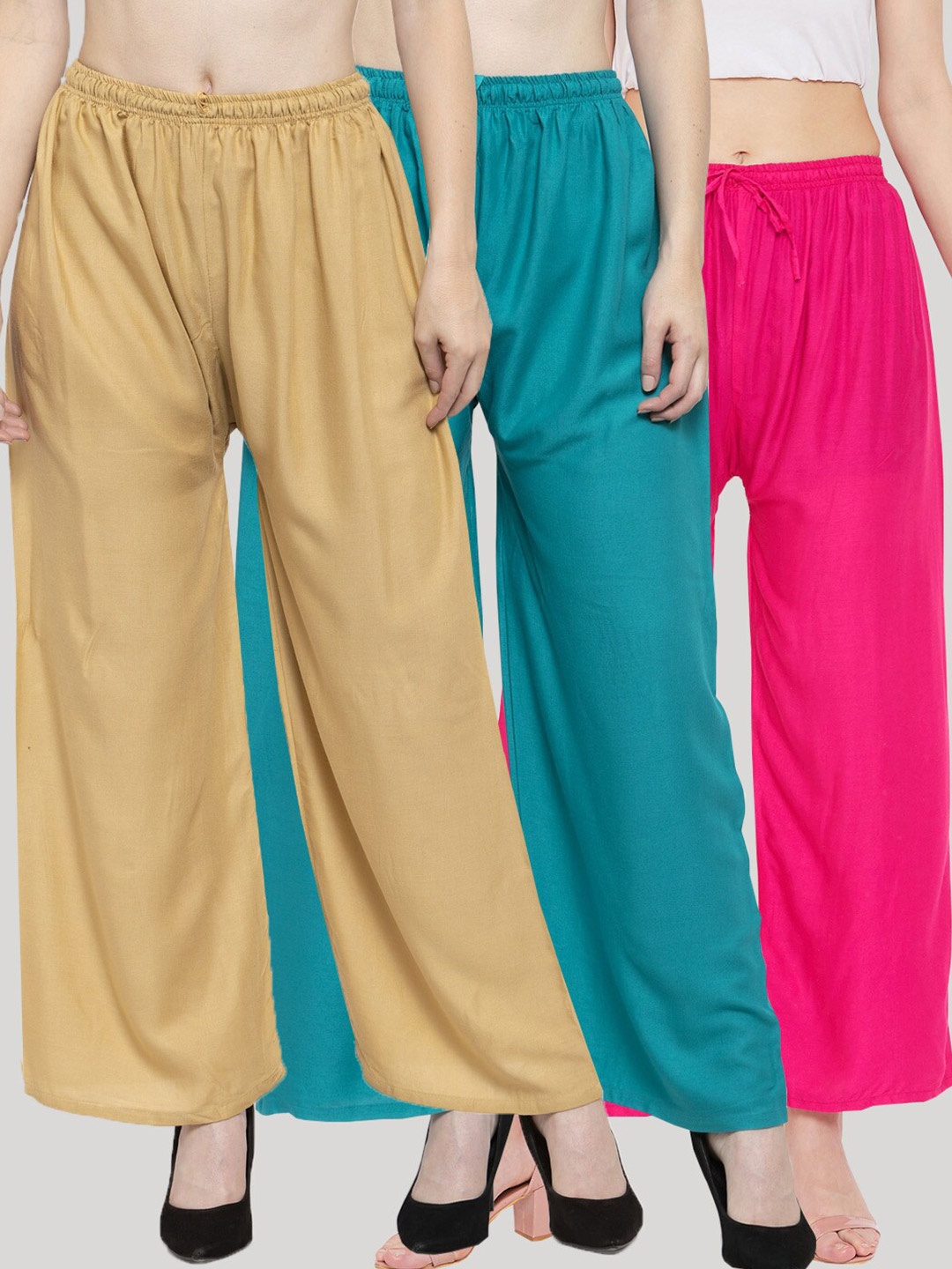 

Clora Creation Women Pack Of 3 Multicoloured Solid Knitted Ethnic Palazzos, Multi