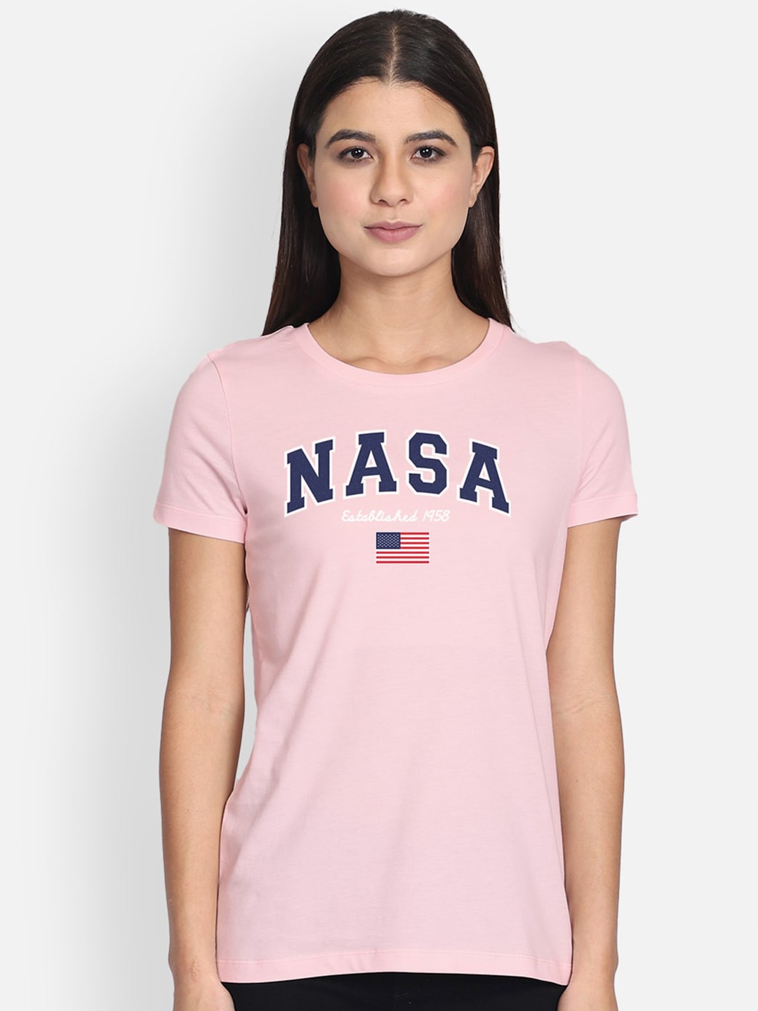 

Free Authority Women Pink NASA Printed Pure Cotton T-shirt